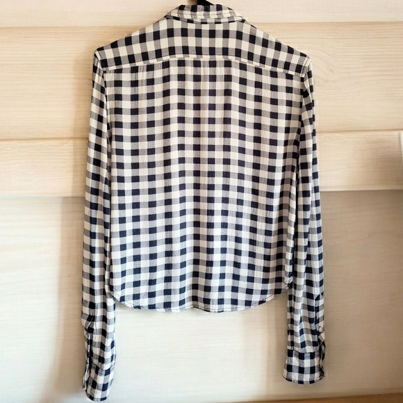 Ralph Lauren Denim & Supply Top L Womens Black Checkered Flannel Cropped Boxy - Picture 3 of 9